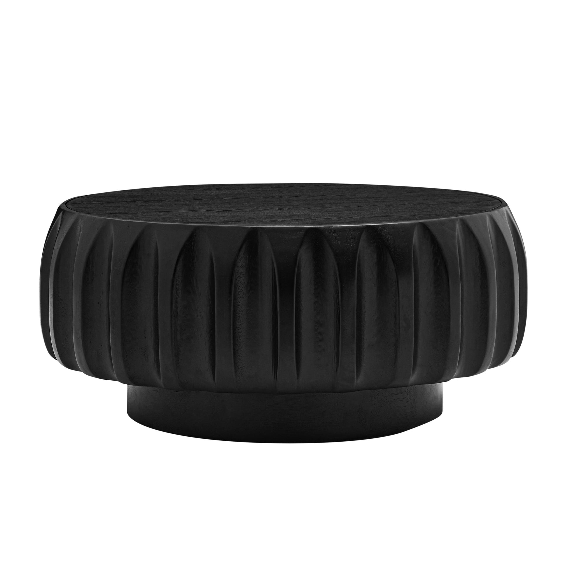 Round Solid Wood Carved Coffee Table with Elegant Sculptural Design Coffee Table