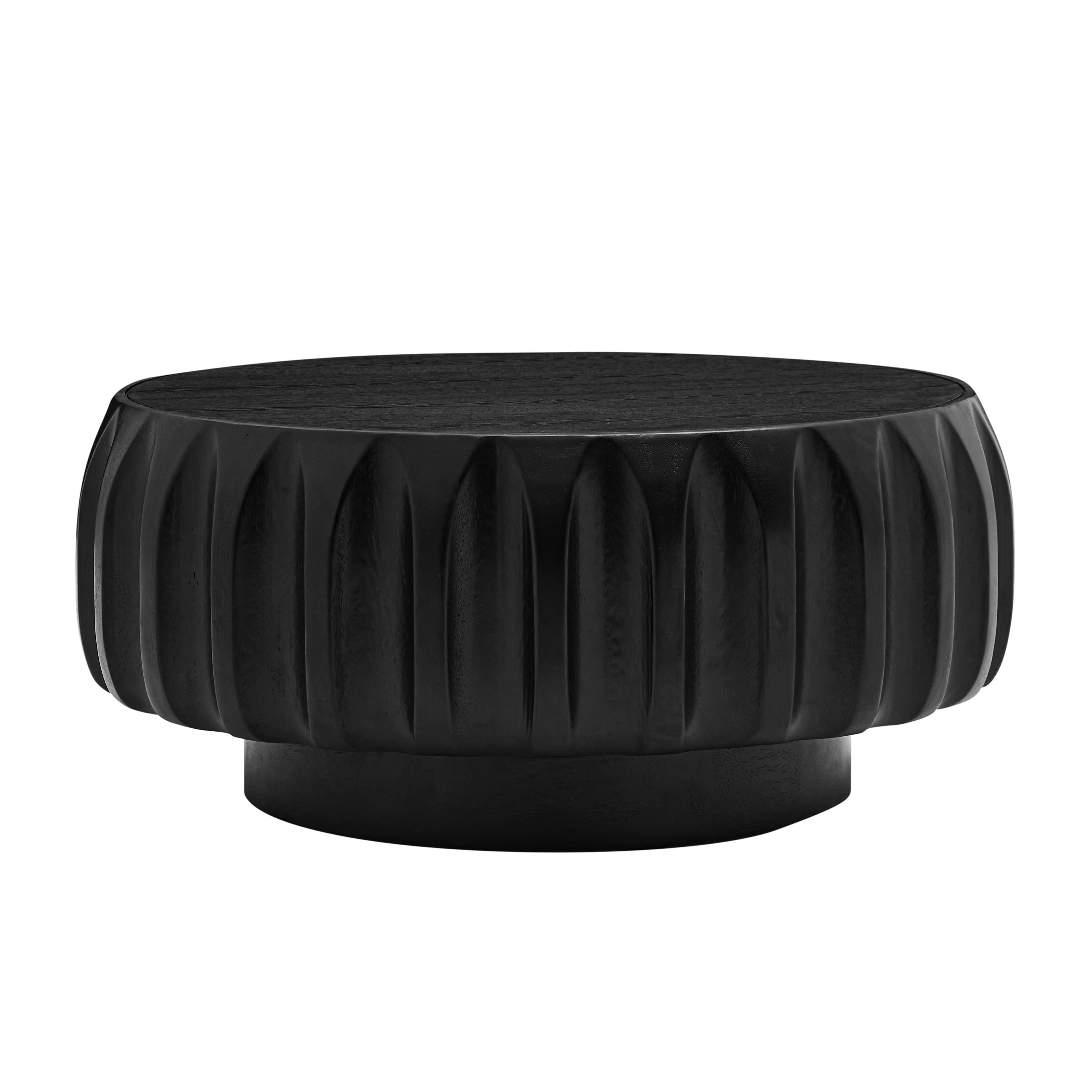 Round Solid Wood Carved Coffee Table with Elegant Sculptural Design Coffee Table