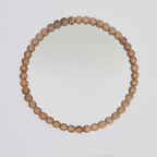 Decorative Round Hanging Wall Mirror with Natural Wooden Bead Design Frame, 32'