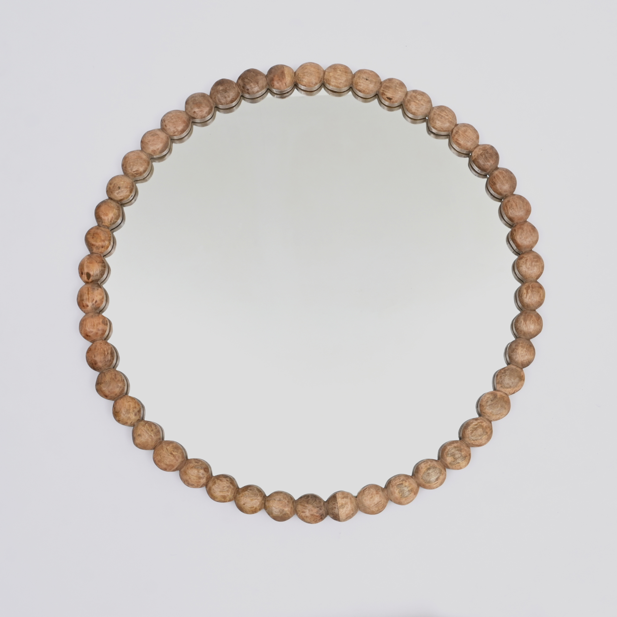Decorative Round Hanging Wall Mirror with Natural Wooden Bead Design Frame, 32'