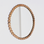 Decorative Round Hanging Wall Mirror with Natural Wooden Bead Design Frame, 32'