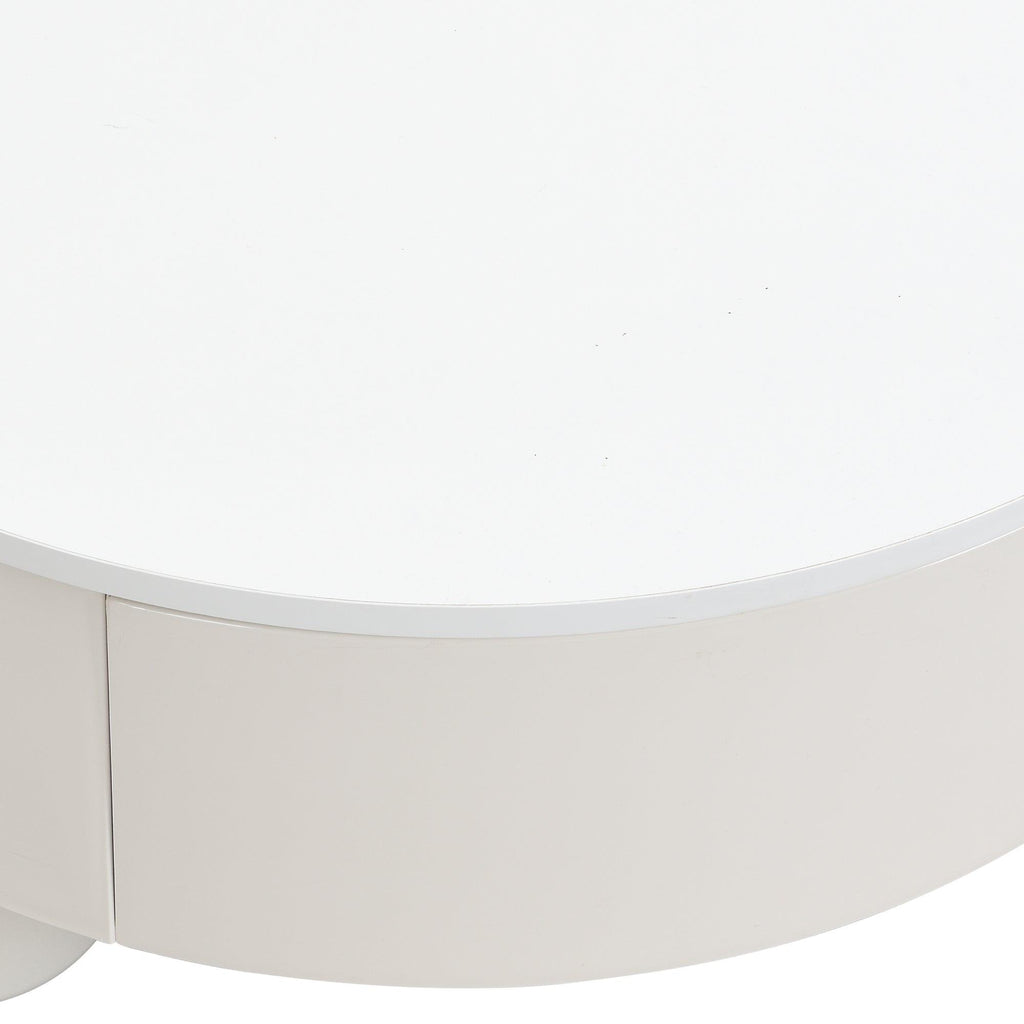 Elegant Round Nesting Coffee Table Set with Drawer, White.