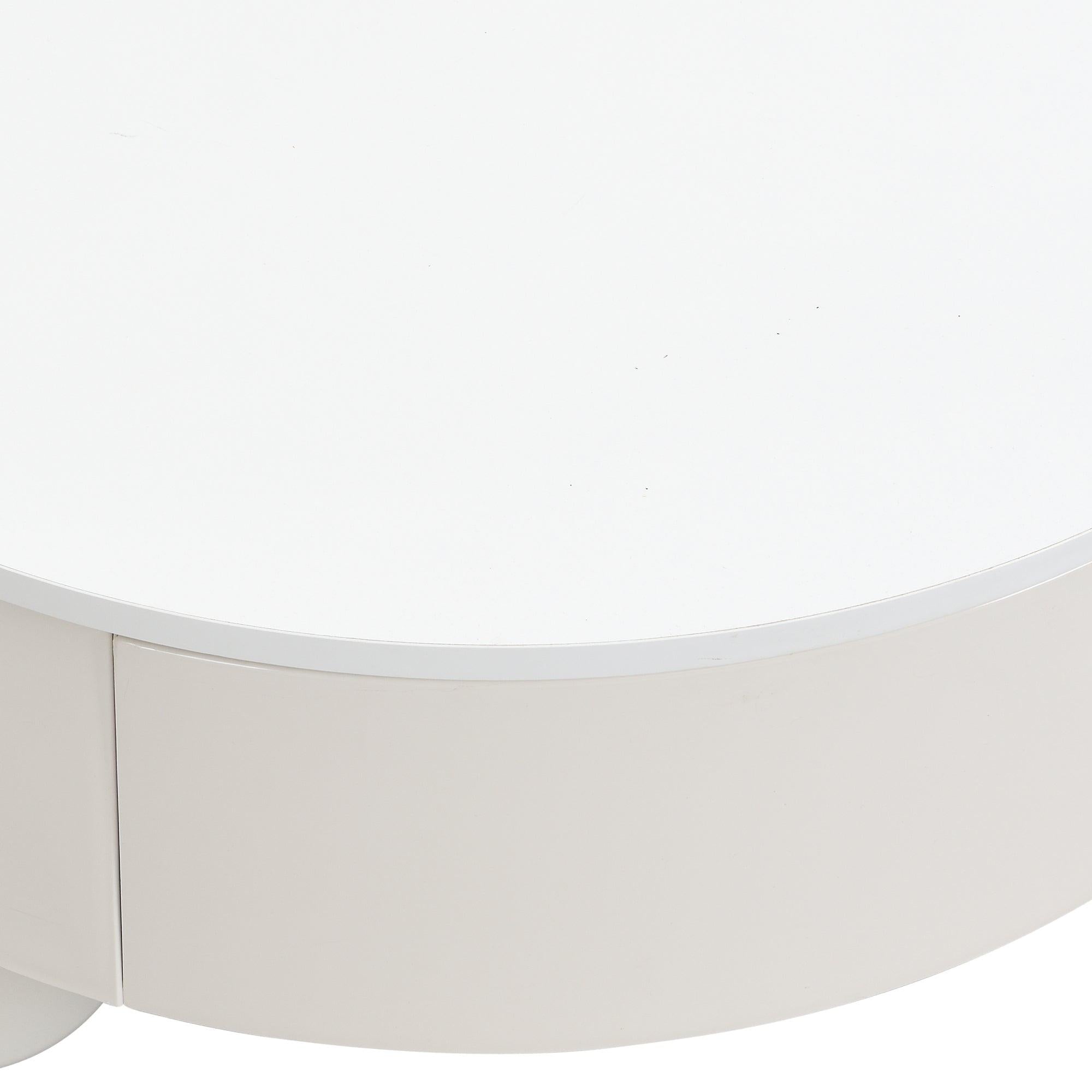 Elegant Round Nesting Coffee Table Set with Drawer, White.