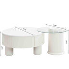 Elegant Round Nesting Coffee Table Set with Drawer, White.