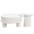 Elegant Round Nesting Coffee Table Set with Drawer, White.