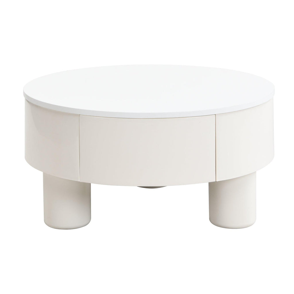 Elegant Round Nesting Coffee Table Set with Drawer, White.