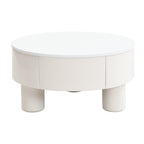 Elegant Round Nesting Coffee Table Set with Drawer, White.