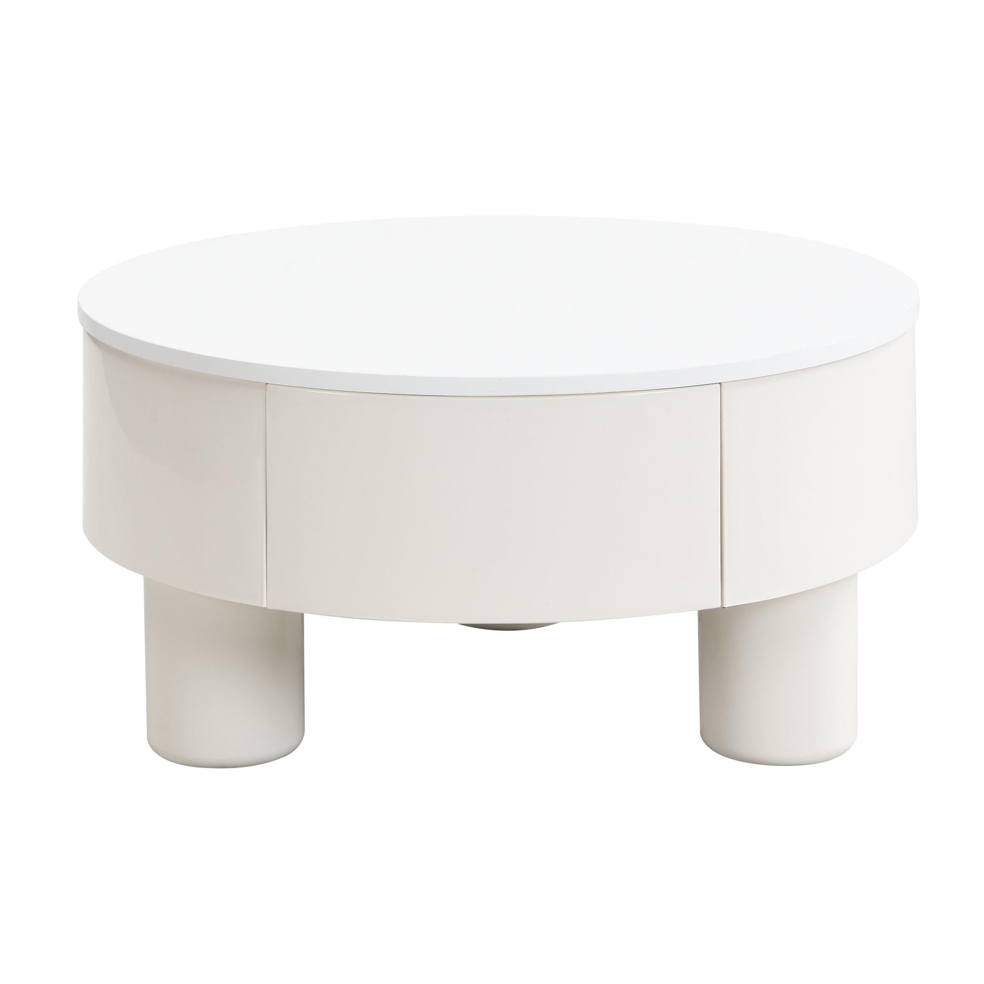 Elegant Round Nesting Coffee Table Set with Drawer, White.