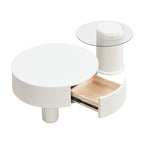Elegant Round Nesting Coffee Table Set with Drawer, White.