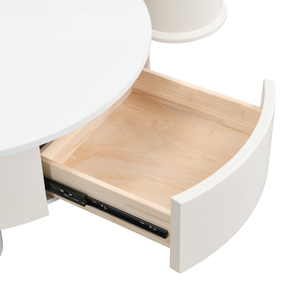 Elegant Round Nesting Coffee Table Set with Drawer, White.