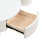 Elegant Round Nesting Coffee Table Set with Drawer, White.