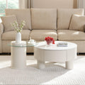 Elegant Round Nesting Coffee Table Set with Drawer, White.