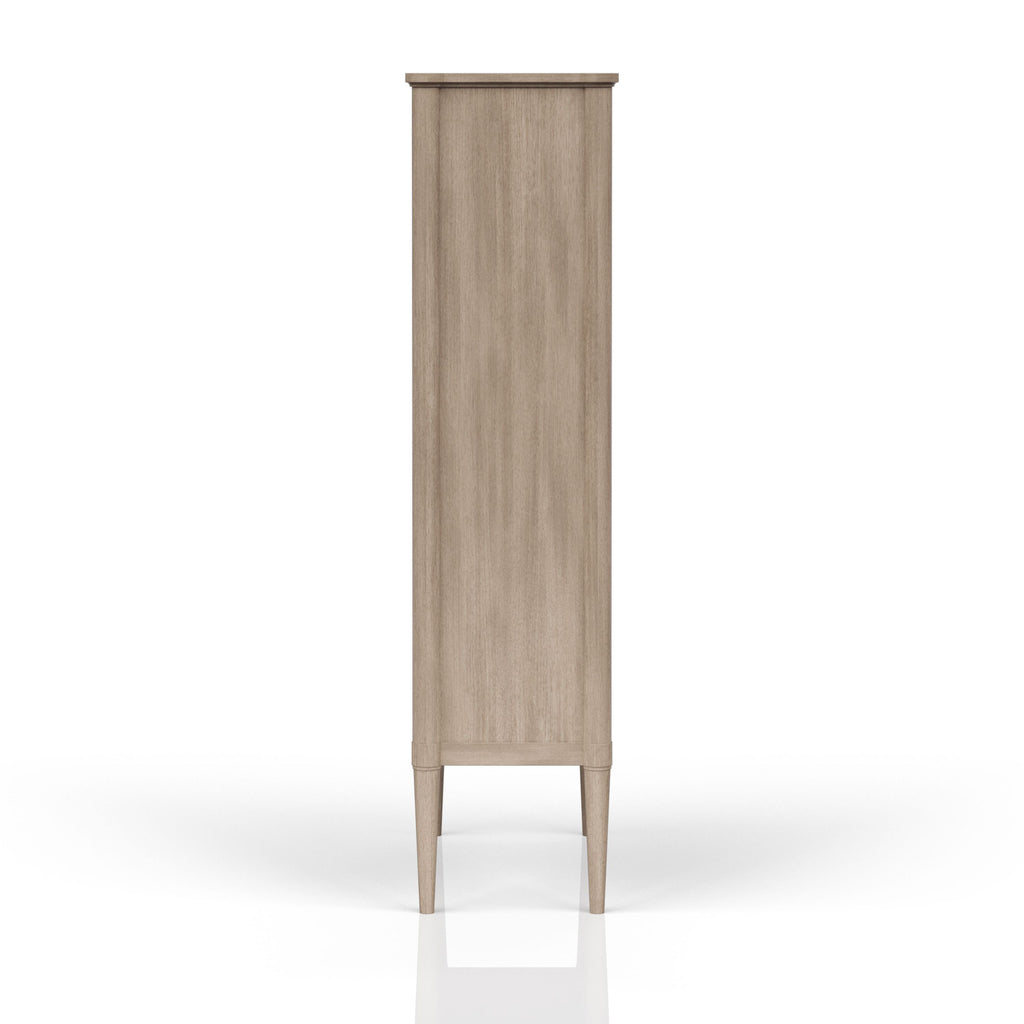 Round Expandable Table 4 Ladderback white Chairs Glass Front Server and Display Cabinet