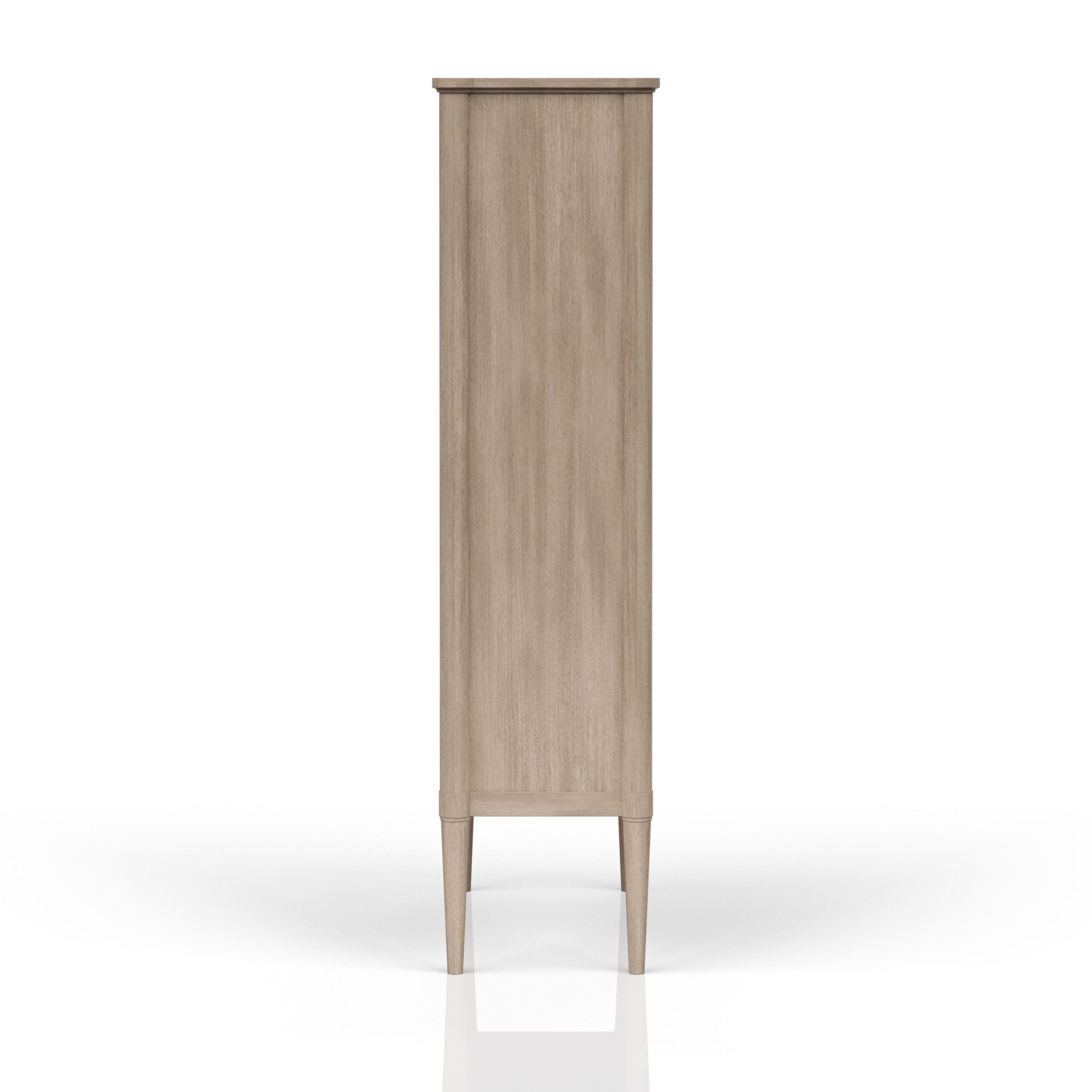 Round Expandable Table 4 Ladderback white Chairs Glass Front Server and Display Cabinet