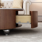 Round Wood Coffee Table with Faux Marble Tabletop