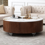 Round Wood Coffee Table with Faux Marble Tabletop