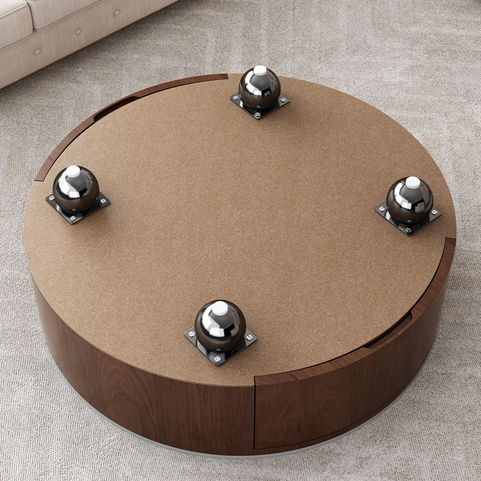 Round Wood Coffee Table with Faux Marble Tabletop