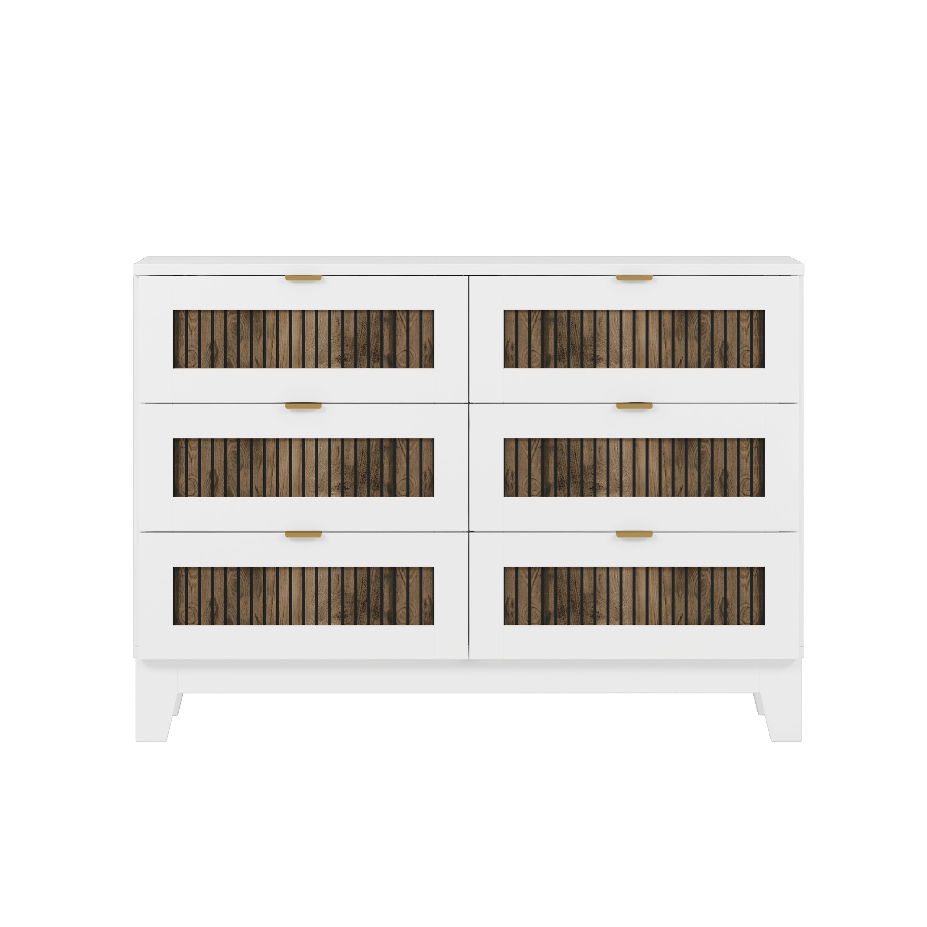 Rustic Farmhouse Style Wooden Dresser with 6 Drawers, Storage Cabinet for Bedroom with Metal Handles, White