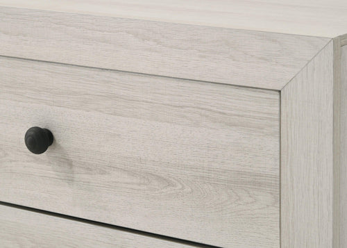 Elegant Rustic White Wash Wooden Four-Drawer Tall Chest.
