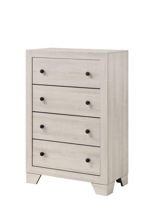 Elegant Rustic White Wash Wooden Four-Drawer Tall Chest.