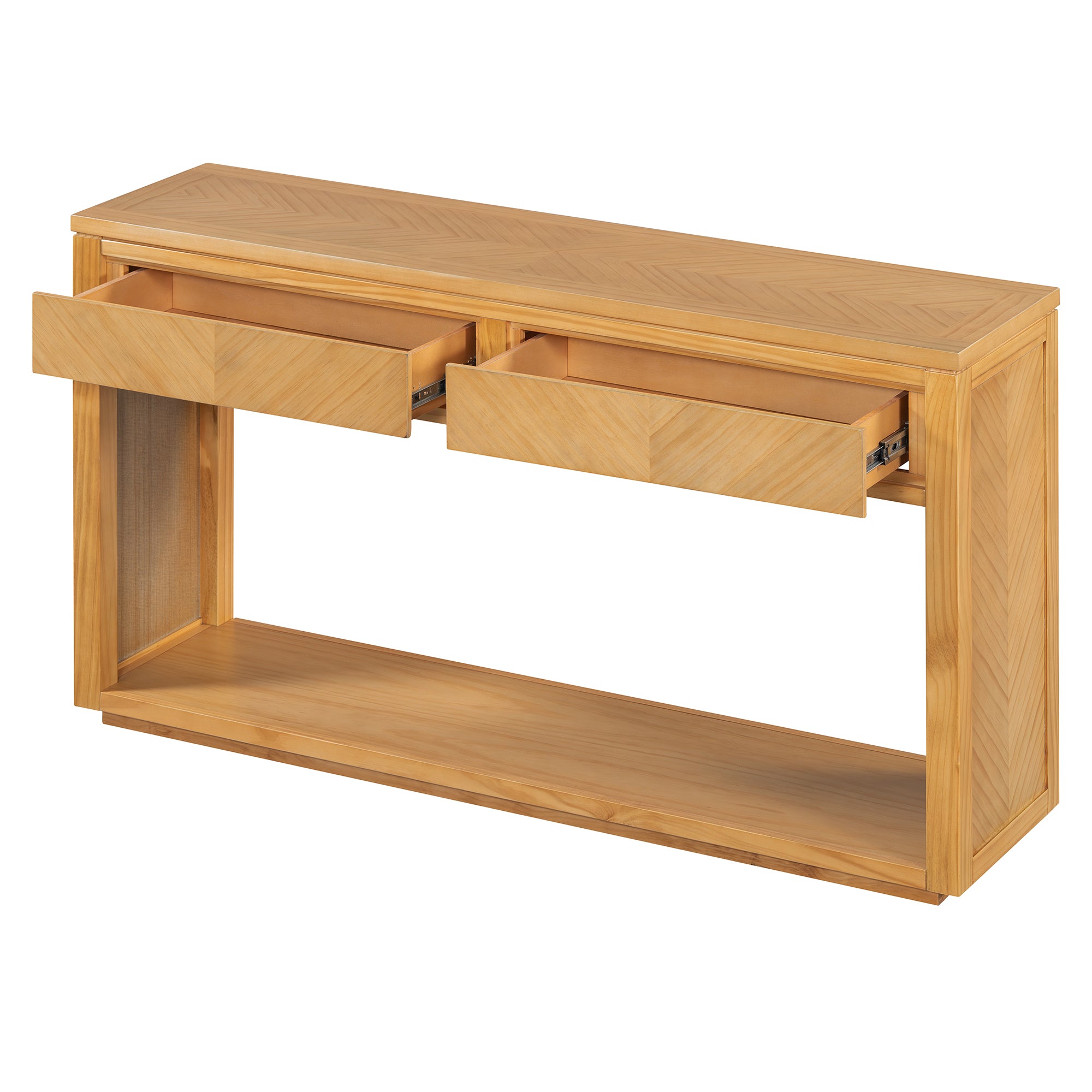 TREXM 55' Console Table, Rustic Wooden Entryway Table with Storage Drawers and Open Shelf, Elegant Sofa Table for Hallway and Living Room (Natural)