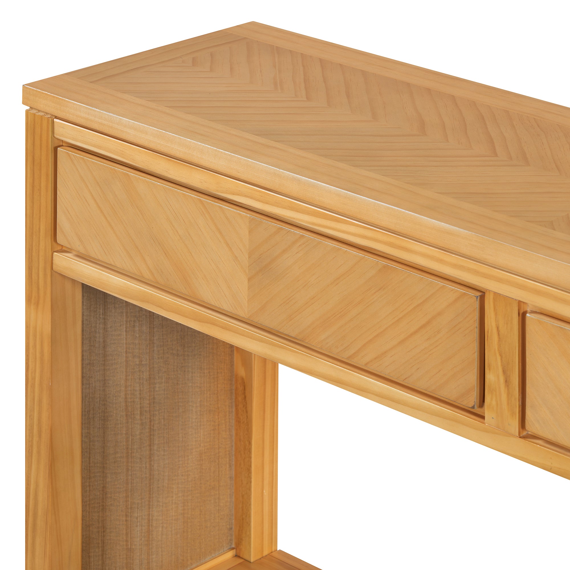 TREXM 55' Console Table, Rustic Wooden Entryway Table with Storage Drawers and Open Shelf, Elegant Sofa Table for Hallway and Living Room (Natural)