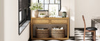 TREXM 55' Console Table, Rustic Wooden Entryway Table with Storage Drawers and Open Shelf, Elegant Sofa Table for Hallway and Living Room (Natural)