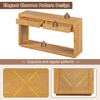 TREXM 55' Console Table, Rustic Wooden Entryway Table with Storage Drawers and Open Shelf, Elegant Sofa Table for Hallway and Living Room (Natural)