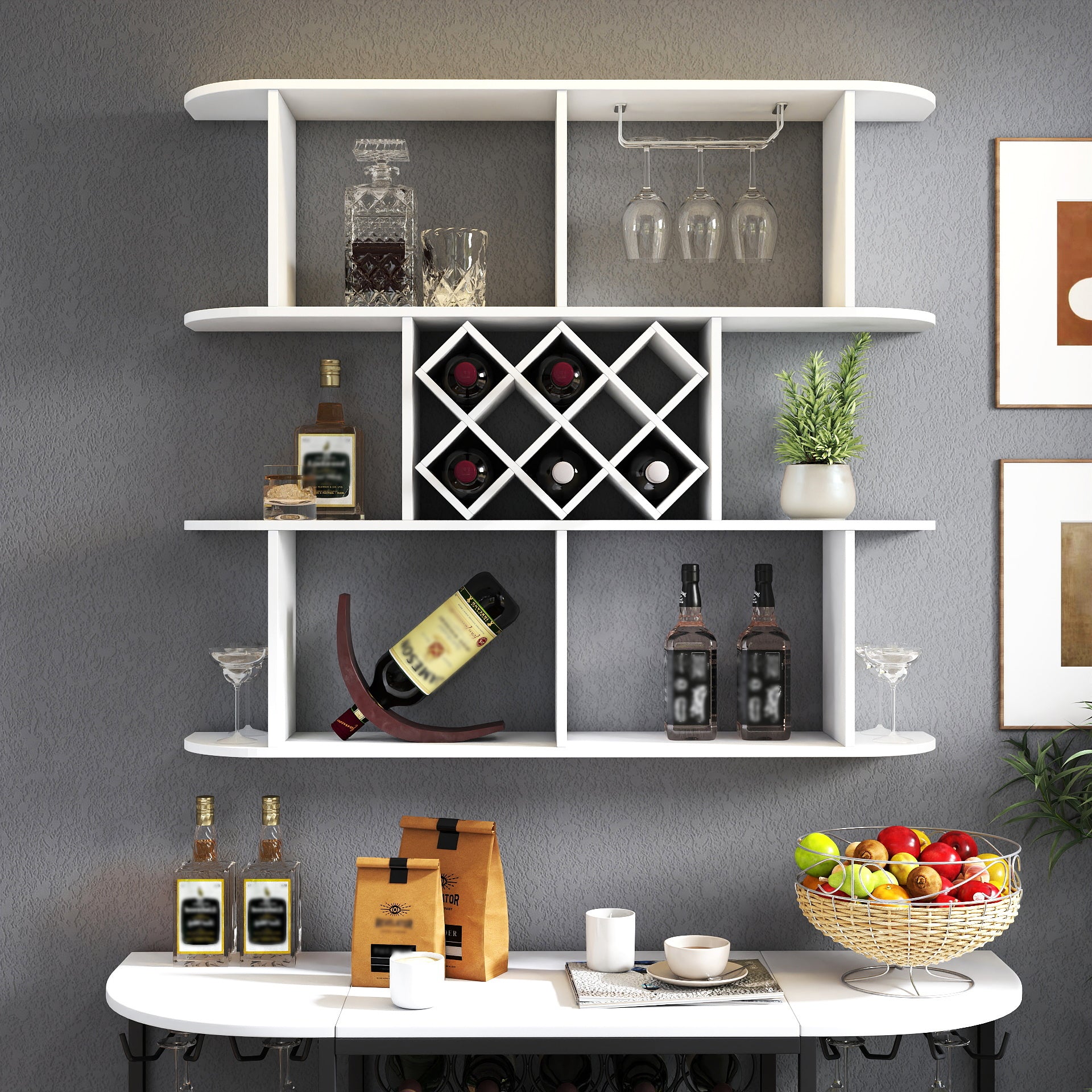 Large Wall Mounted 3 Tier Rustic Bottle Wine Rack,Multifunctional Wooden Wall Mounted Wine Rack,Storage Rack with Wine Glass Holder,mounted wall Storage winerack Rack for Home Bar Dining Room Decor