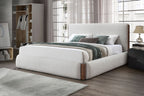 Sandro White Boucle & Walnut Finish Queen Bed Bed Frame