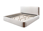 Sandro White Boucle & Walnut Finish Queen Bed Bed Frame
