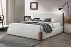 Sandro White Boucle & Walnut Finish Queen Bed Bed Frame