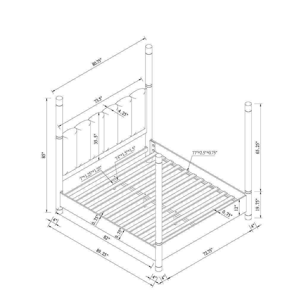 Sarai Brown King Bed with Plush Upholstered Headboard and Metal Detailing in Rubber Wood, Low Profile Design Bed Frame