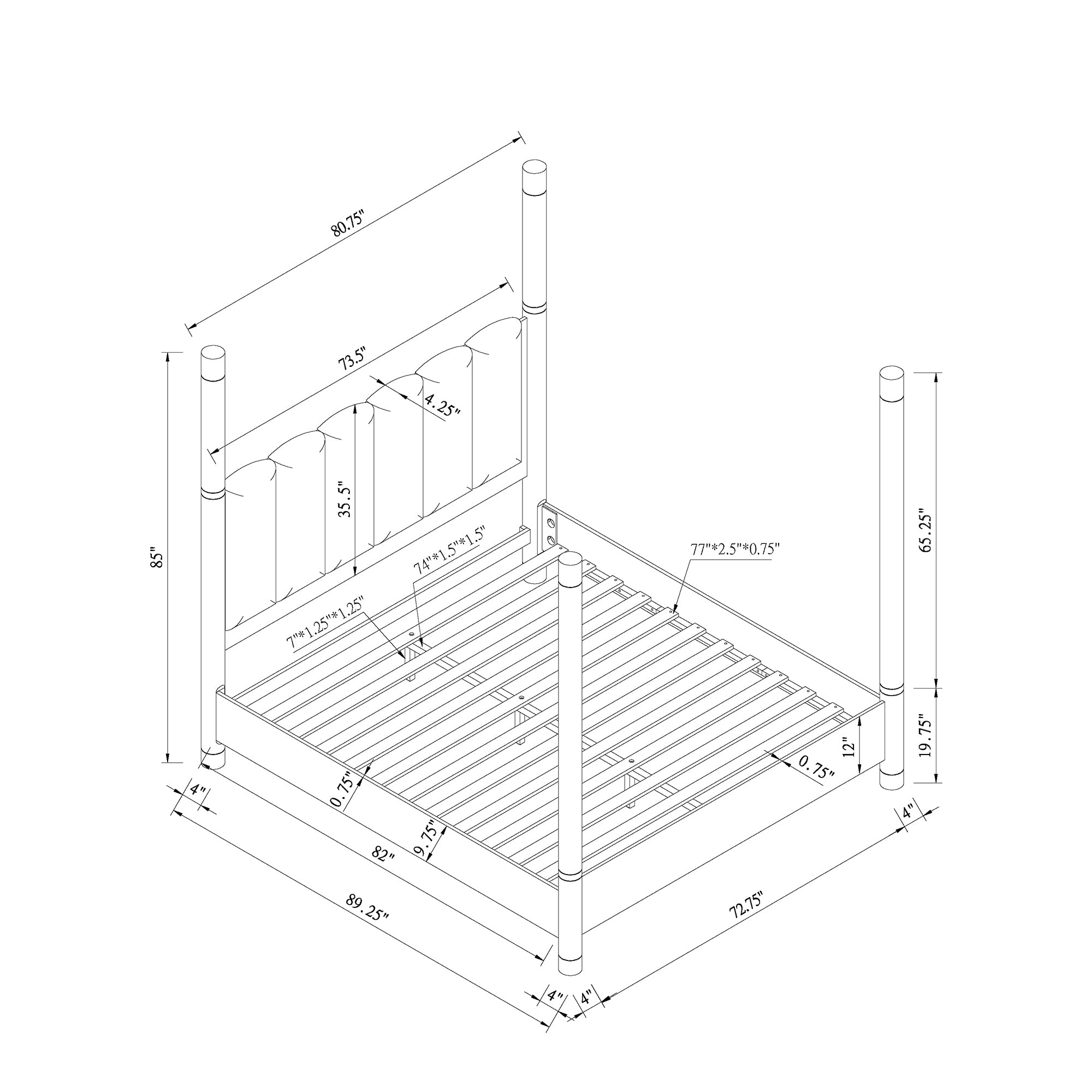 Sarai Brown King Bed with Plush Upholstered Headboard and Metal Detailing in Rubber Wood, Low Profile Design Bed Frame