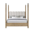 Sarai Brown King Bed with Plush Upholstered Headboard and Metal Detailing in Rubber Wood, Low Profile Design Bed Frame