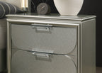 Contemporary Silver 1pc Nightstand Acrylic Handles Embossed Panels English Dovetails 2-Drawers Bedside Table