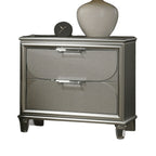 Contemporary Silver 1pc Nightstand Acrylic Handles Embossed Panels English Dovetails 2-Drawers Bedside Table