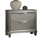 Contemporary Silver 1pc Nightstand Acrylic Handles Embossed Panels English Dovetails 2-Drawers Bedside Table