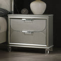 Contemporary Silver 1pc Nightstand Acrylic Handles Embossed Panels English Dovetails 2-Drawers Bedside Table