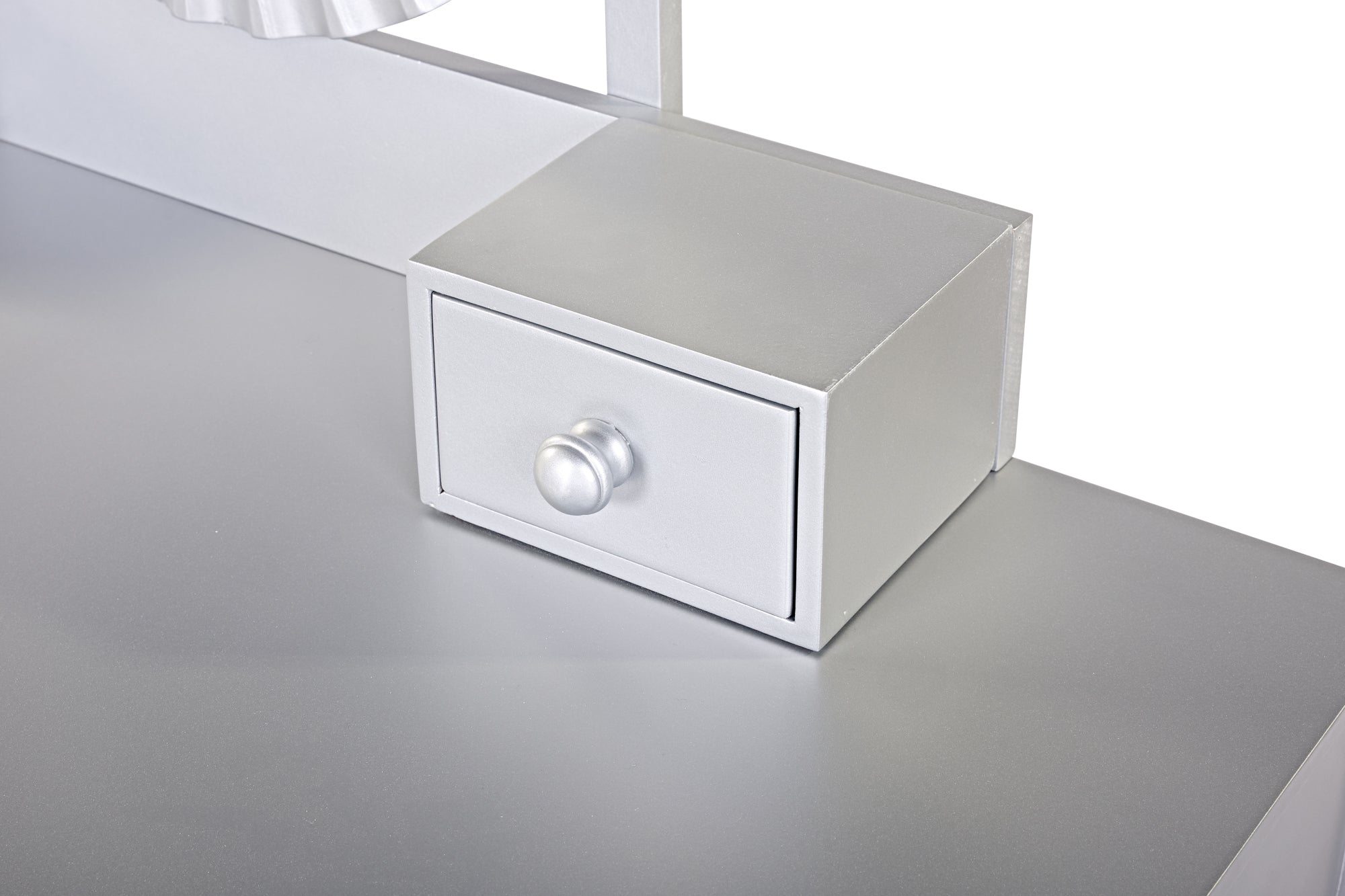 Luxury Vanity Desk with Round Mirror,Height-Adjustable, Stylish Dressing Table Set, 4 Drawers & Stool, Silver