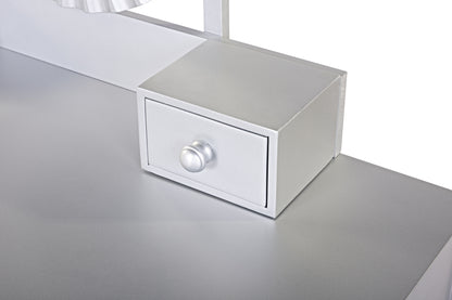 Luxury Vanity Desk with Round Mirror,Height-Adjustable, Stylish Dressing Table Set, 4 Drawers & Stool, Silver