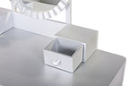 Luxury Vanity Desk with Round Mirror,Height-Adjustable, Stylish Dressing Table Set, 4 Drawers & Stool, Silver