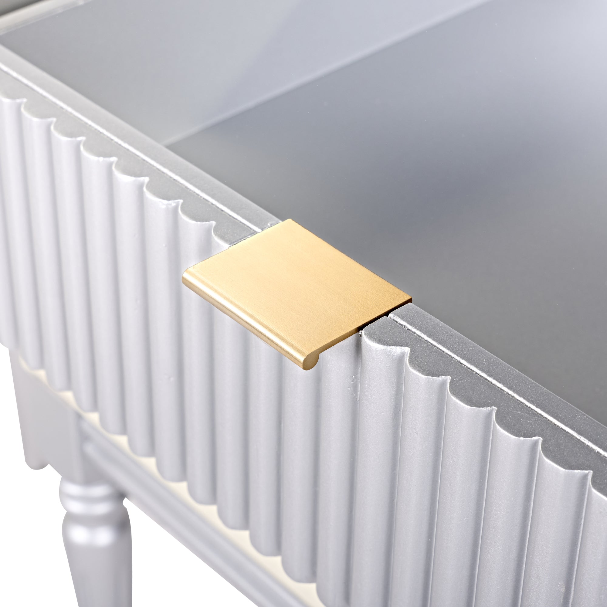 Luxury Vanity Desk with Round Mirror,Height-Adjustable, Stylish Dressing Table Set, 4 Drawers & Stool, Silver