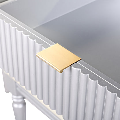 Luxury Vanity Desk with Round Mirror,Height-Adjustable, Stylish Dressing Table Set, 4 Drawers & Stool, Silver