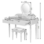 Luxury Vanity Desk with Round Mirror,Height-Adjustable, Stylish Dressing Table Set, 4 Drawers & Stool, Silver