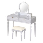 Luxury Vanity Desk with Round Mirror,Height-Adjustable, Stylish Dressing Table Set, 4 Drawers & Stool, Silver