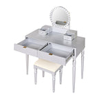 Luxury Vanity Desk with Round Mirror,Height-Adjustable, Stylish Dressing Table Set, 4 Drawers & Stool, Silver