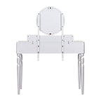 Luxury Vanity Desk with Round Mirror,Height-Adjustable, Stylish Dressing Table Set, 4 Drawers & Stool, Silver