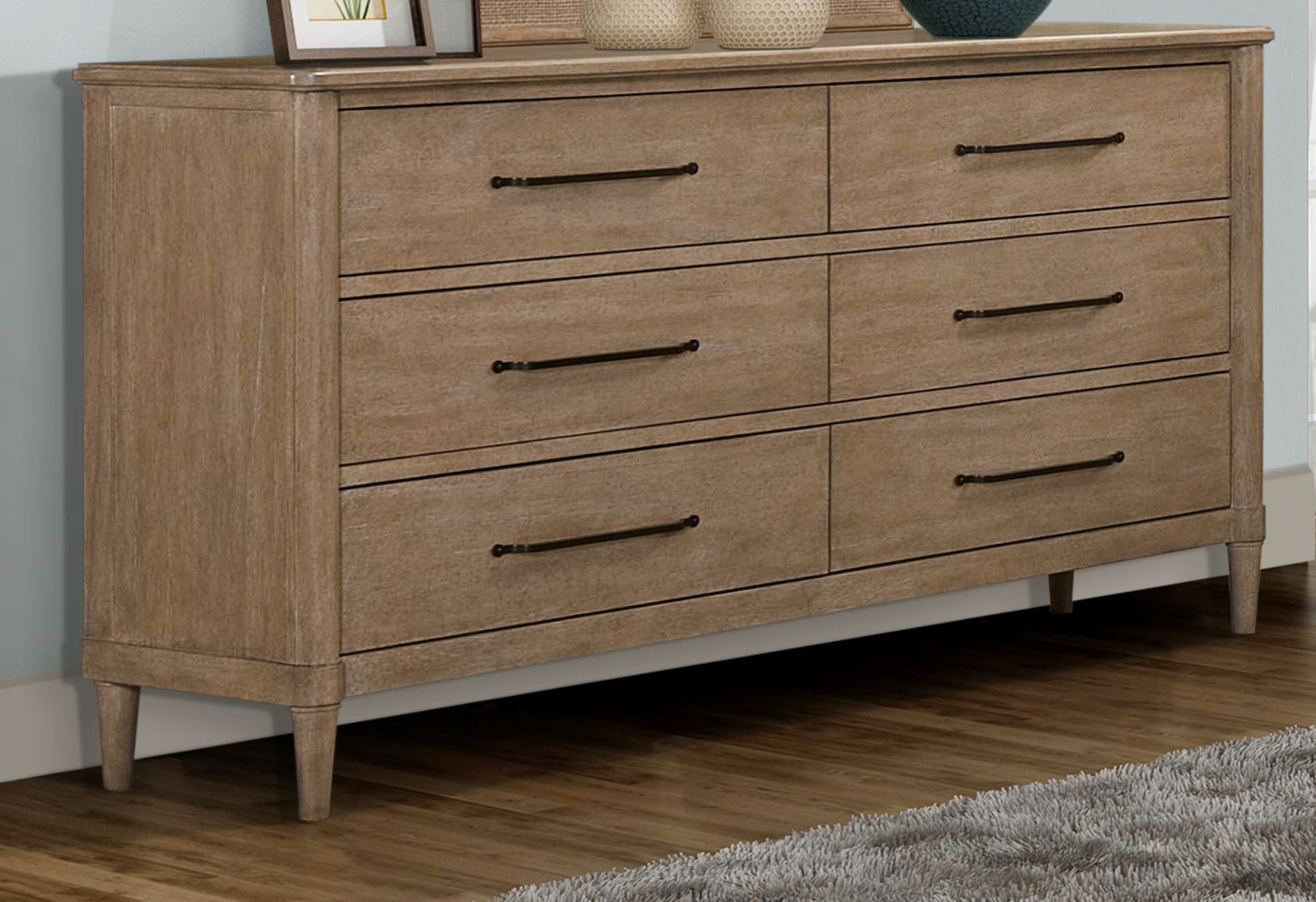 Casual 6 Drawer Dresser Sand Finish