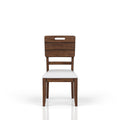 Casual Side Dining Chair Brown Finish Contrasting Upholstered Seat Set of 2